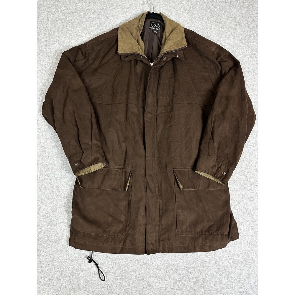 Jos A Bank Jacket Mens Large Brown Faux Suede Barn Field Coat Cinch Zip Outdoors